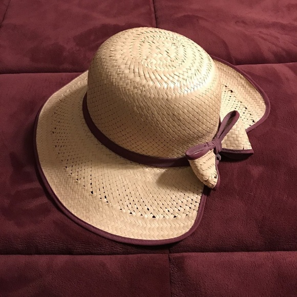 Sun Hat / Beach Hat - Natural straw with brown trim accent bow back pony split main image 4
